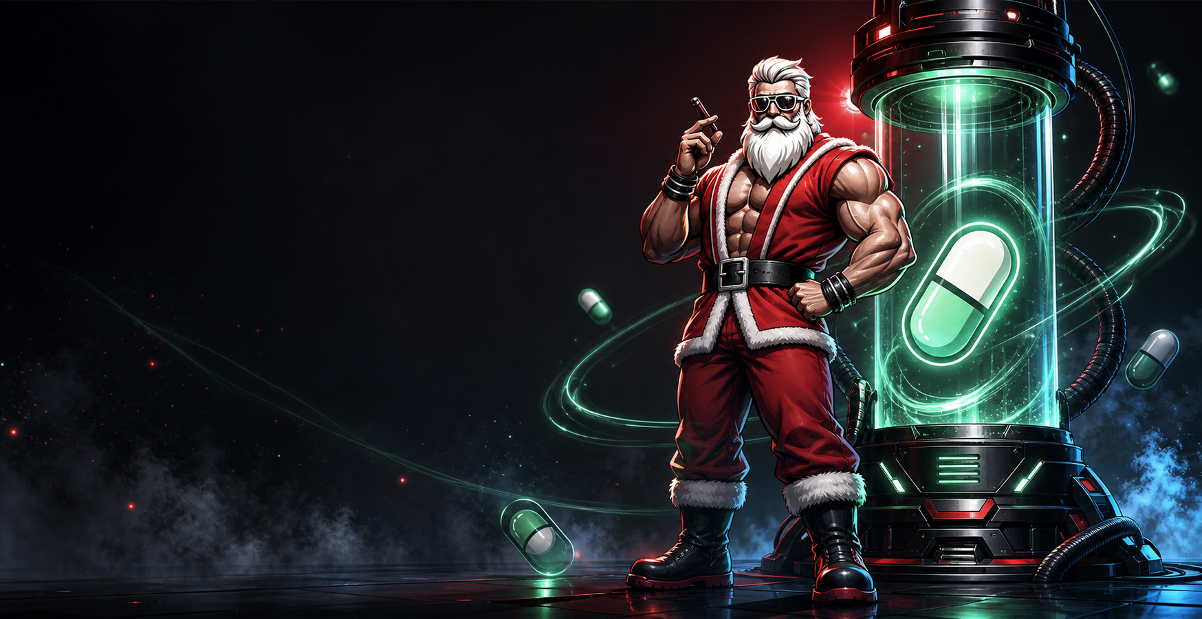 Rizzmas mascot beside a glowing green token migration chamber